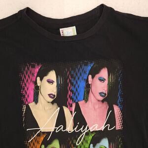 Aaliyah Band Short Sleeve Graphic Crew Neck Shirt Womens Size Large L Black